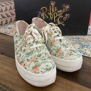 KEDS X- RIFLE PAPER COMPANY TRIPLE KICK FLORAL PLATFORM SNEAKER SIZE 7.5